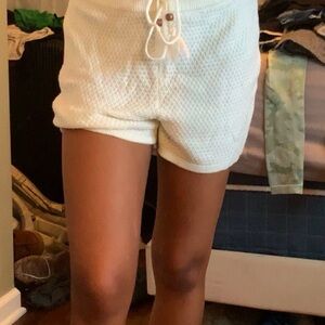 High Waist White Shorts with Adjustable Waistband